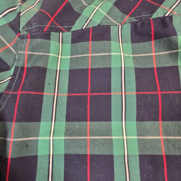 Talbots Tunic Shirt Womens 16W Green Blue Tartan Plaid Sparkle Buttons Preppy - Picture 15 of 15